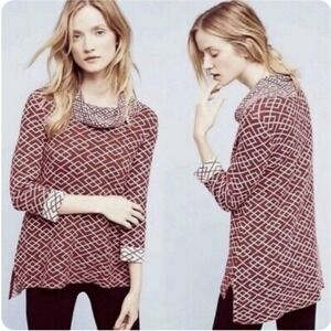 Moth Anthropologie Women's Large Galena Tunic Sweater Maroon‎ Alpaca Cowl Neck